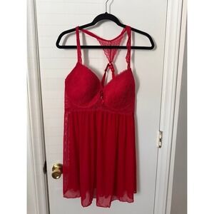 Inteco Intimates Red 2x (9) Underwire Bra T Strap Sheer Chemise NWOT Valentine